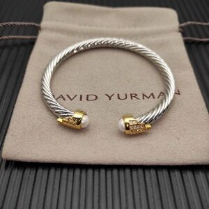 David Yurman Twisted Silver Bracelet with Gold and Pearl